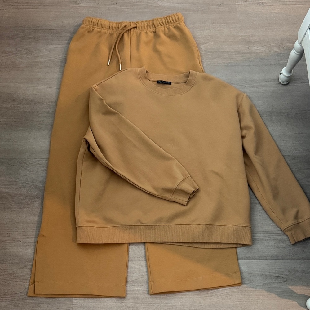 Zara Wide Leg Pants Set in Mustard Tan